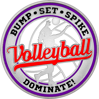Red "Volleyball" with Purple Outer Circular Borders